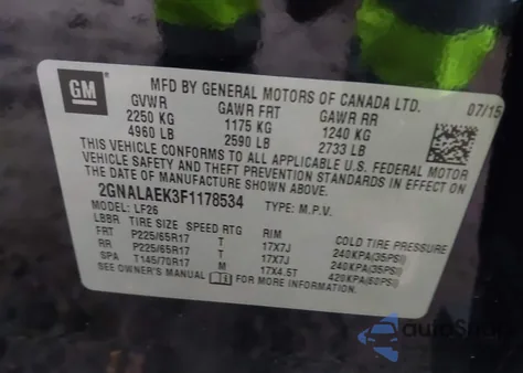 2015 Chevrolet Equinox Ls from USA, damaged, VIN 2GNALAEK3F1178534